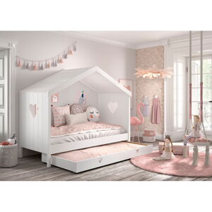 Biela domčeková/s výsuvným lôžkom detská posteľ z borovicového dreva s úložným priestorom 90x200 cm AMORI – Vipack
