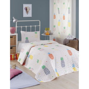 Set prehozu cez posteľ a obliečky na vankúš s prímesou bavlny Eponj Home Joke Ananas Cream, 160 x 220 cm