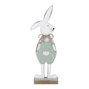 Biela dekorácia na podstavci králik v zelených nohaviciach Ego Dekor 25,5 x 9 x 4 cm
