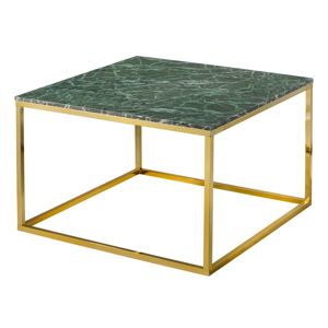 Konferenčný stolík s podnožou v zlatej farbe a zelenou mramorovou doskou RGE Accent