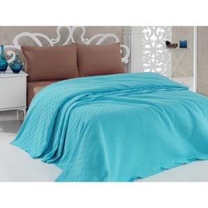 Tyrkysový bavlnený ľahký pléd cez posteľ Taduro, 200 × 240 cm