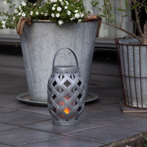 Sivý solárny LED lampáš Star Trading Flame, výška 23 cm