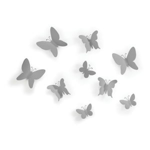 Sada 9 sivých nástenných 3D dekorácií Umbra Butterflies