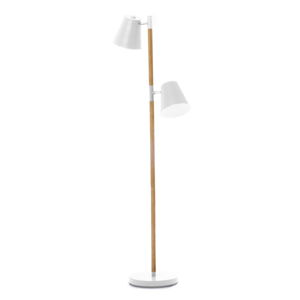 Biela voľne stojacia lampa s drevenými detailmi Leitmotiv Rubi