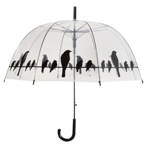 Transparentný dáždnik s rúčkou Esschert Design Birds, ⌀ 83 cm