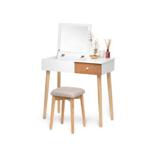 Biely toaletný stolík so zrkadlom, šperkovnicou a zásuvkou Chez Ro Beauty