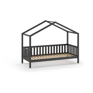 Antracitovosivá domčeková detská posteľ z borovicového dreva 90x200 cm DALLAS – Vipack