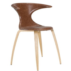 Hnedá kožená jedálenská stolička s prírodnou podnožou DAN–FORM Denmark Flair