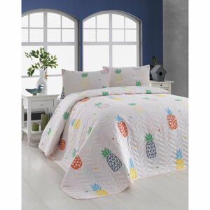 Detská prikrývka cez posteľ s 2 obliečkami na vankúš Eponj Home Ananas, 200 x 220 cm