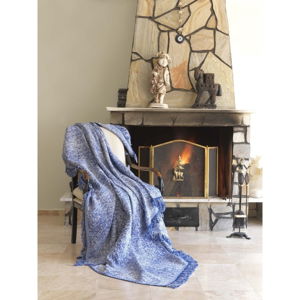 Modrá bavlnená deka mismo Linen, 170 × 220 cm