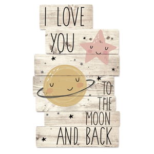 Drevená nástenná dekorácia Tanuki I Love You To The Moon, 30 × 48 cm