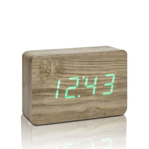 Svetlohnedý budík so zeleným LED displejom Gingko Brick Click Clock