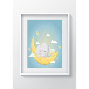 Nástenný obraz OYO Kids Elephant Sleeping On The Moon, 24 x 29 cm