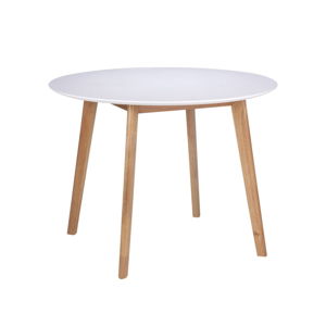 Biely jedálenský stôl s nohami z dreva kaučukovníka sømcasa Marta, ⌀ 100 cm