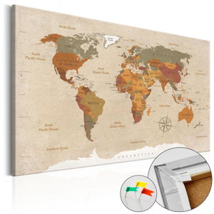 Nástenka s mapou sveta Bimago Beige Chic 120 × 80 cm