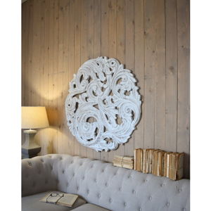 Biele nástenné dekorácie z mangového dreva Orchidea Milano Rosone Antique, ø 100 cm