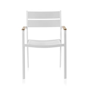 Biela záhradná stolička s týkovým drevom Geese Giulia, šírka 56 cm