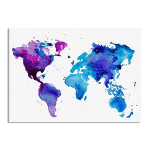 Obraz na plátne Really Nice Things Watercolor Blue Worldmap, 50 × 70 cm