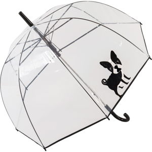 Transparentný tyčový dáždnik odolný proti vetru Ambiance French Bulldog, ⌀ 84 cm