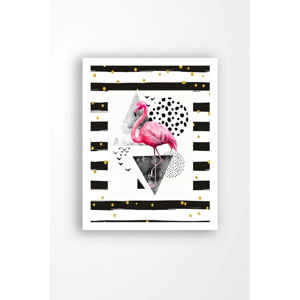 Nástenný obraz na plátne v bielom ráme Tablo Center Flamingo Black, 29 × 24 cm