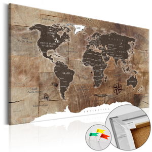 Nástenka s mapou sveta Bimago Wooden Mosaic 120 × 80 cm