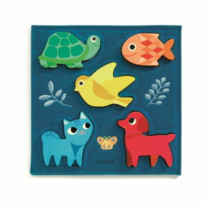 Drevené puzzle Djeco Zvieratká v modrom