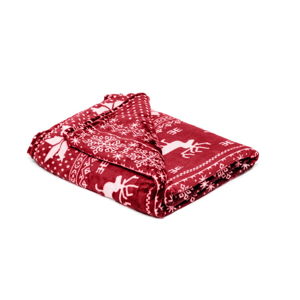 Červená mikroplyšová deka My House Deer, 150 × 200 cm