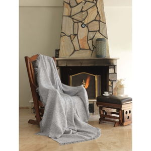 Sivá bavlnená deka Mismo Linen, 170 × 220 cm