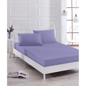 Set fialovej elastickej plachty a obliečky na vankúš na jednolôžko Basso Purple, 100 × 200 cm