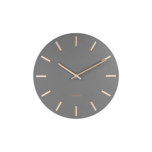 Sivé nástenné hodiny s ručičkami v zlatej farbe Karlsson Charm, ø 30 cm