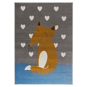Sivý koberec s motívom líšky KICOTI Grey, 200 × 280 cm