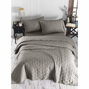 Sivá prikrývka cez posteľ s 2 obliečkami na vankúš z ranforce bavlny EnLora Home Fresh, 225 x 240 cm