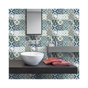 Sada 30 nástenných samolepiek Ambiance Wall Stickers Cement Tiles Azulejos Vicenzo, 15 × 15 cm