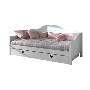 Biela detská posteľ z borovicového dreva s výsuvným lôžkom s úložným priestorom 90x200 cm AMORI – Vipack