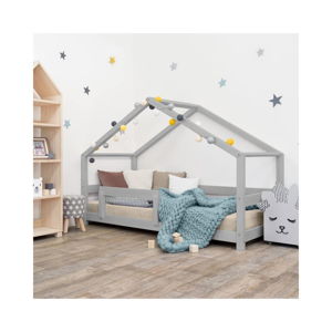 Sivá detská posteľ domček s bočnicou Benlemi Lucky, 80 x 160 cm