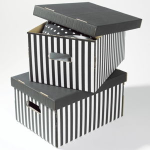 Sada 2 čiernych úložných škatúľ Compactor Stripes