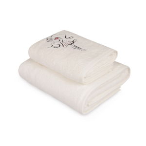 Set bieleho uteráka a bielej osušky s farebným detailom Belle