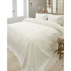 Krémovobiely pléd cez posteľ s dvomi obliečkami na vankúš Sleeptime Charlene, 260 x 250 cm