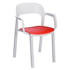 Sada 4 bielych záhradných stoličiek s červeným sedadlom a podrúčkami Resol Ona