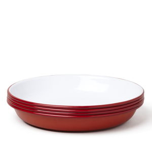 Sada 4 červeno-bielych smaltovaných polievkových tanierov Falcon Enamelware