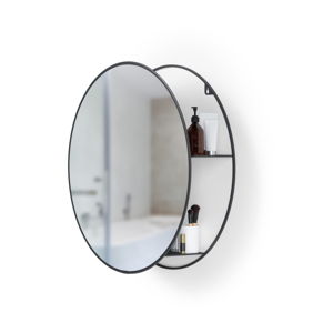 Okrúhle nástenné zrkadlo s čiernou kovovou policou Umbra Cirko