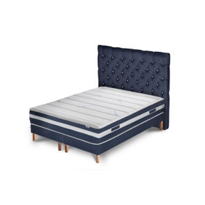 Tmavomodrá posteľ s matracom a dvojitým boxspringom Stella Cadente Maison Venus Forme 180 × 200 cm