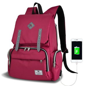 Fuchsiový batoh pre mamičky s USB portom My Valice MOTHER STAR Baby Care Backpack