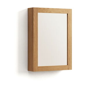 V prírodnej farbe závesná/so zrkadlom kúpeľňová skrinka z teakového dreva 50x70 cm Plubia – Kave Home