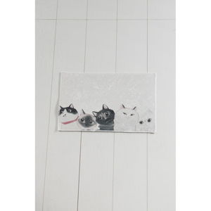 Bielo-sivá kúpeľňová predložka Lismo Cats, 60 × 40 cm