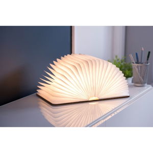 Hnedá malá LED stolová lampa v tvare knihy Gingko Mini