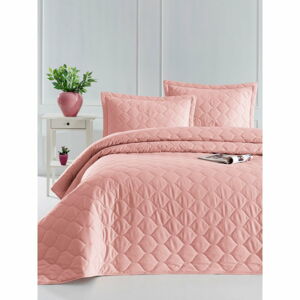 Ružová prikrývka cez posteľ s obliečkou na vankúš z ranforce bavlny EnLora Home Fresh, 180 x 225 cm