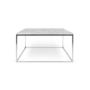 Biely mramorový konferenčný stolík s chrómovými nohami TemaHome Gleam, 75 × 75 cm