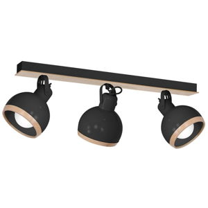 Čierne stropné svietidlo s drevenými detailmi Oval Tres