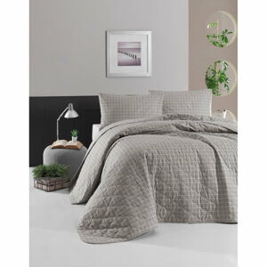 Sivá prikrývka cez posteľ s 2 obliečkami na vankúš z ranforce bavlny Mijolnir Monte, 225 x 240 cm